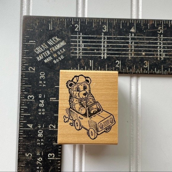 Vintage Wood Block Rubber Stamp Hamilton Arts Teddy Bear Car Rodeo Lasso Set - Picture 5 of 7